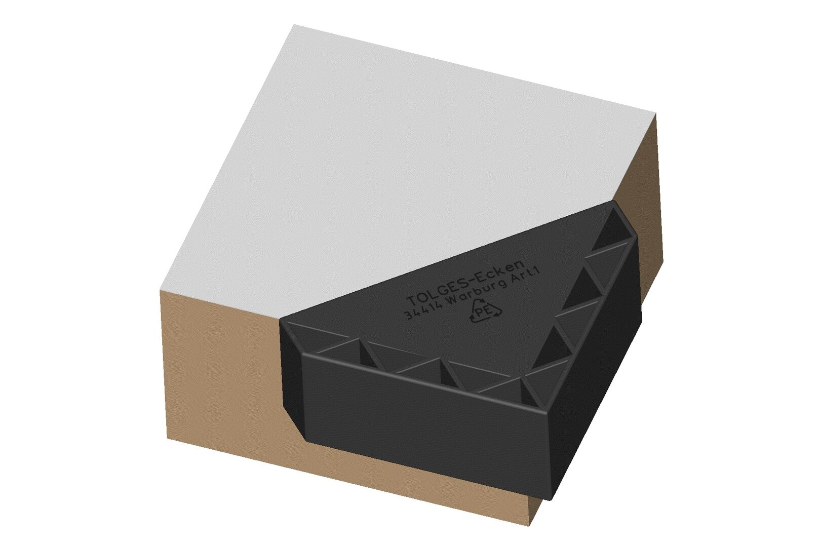 V011-Hohlkammerschutzecke | Hollow chamber corner guard made of plastic, mounted on a corner for protection against impacts and damage.