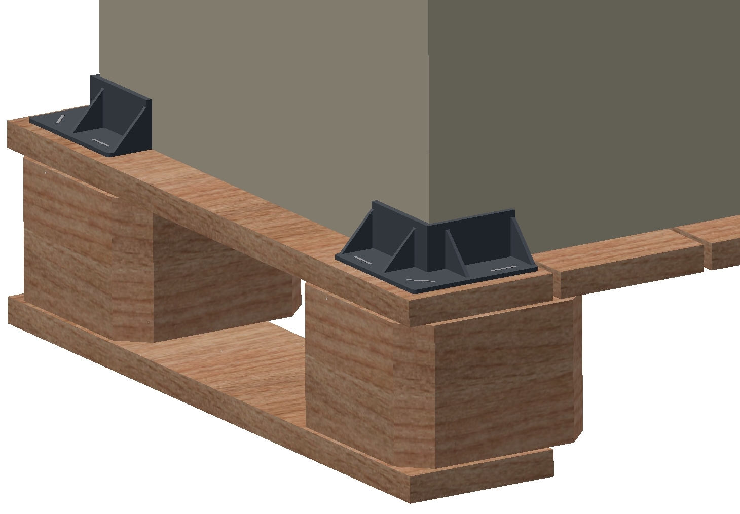 V052-Kantenschutzwinkel | Corner guard made of plastic, mounted on a wooden pallet for secure fastening and stable handling of goods.