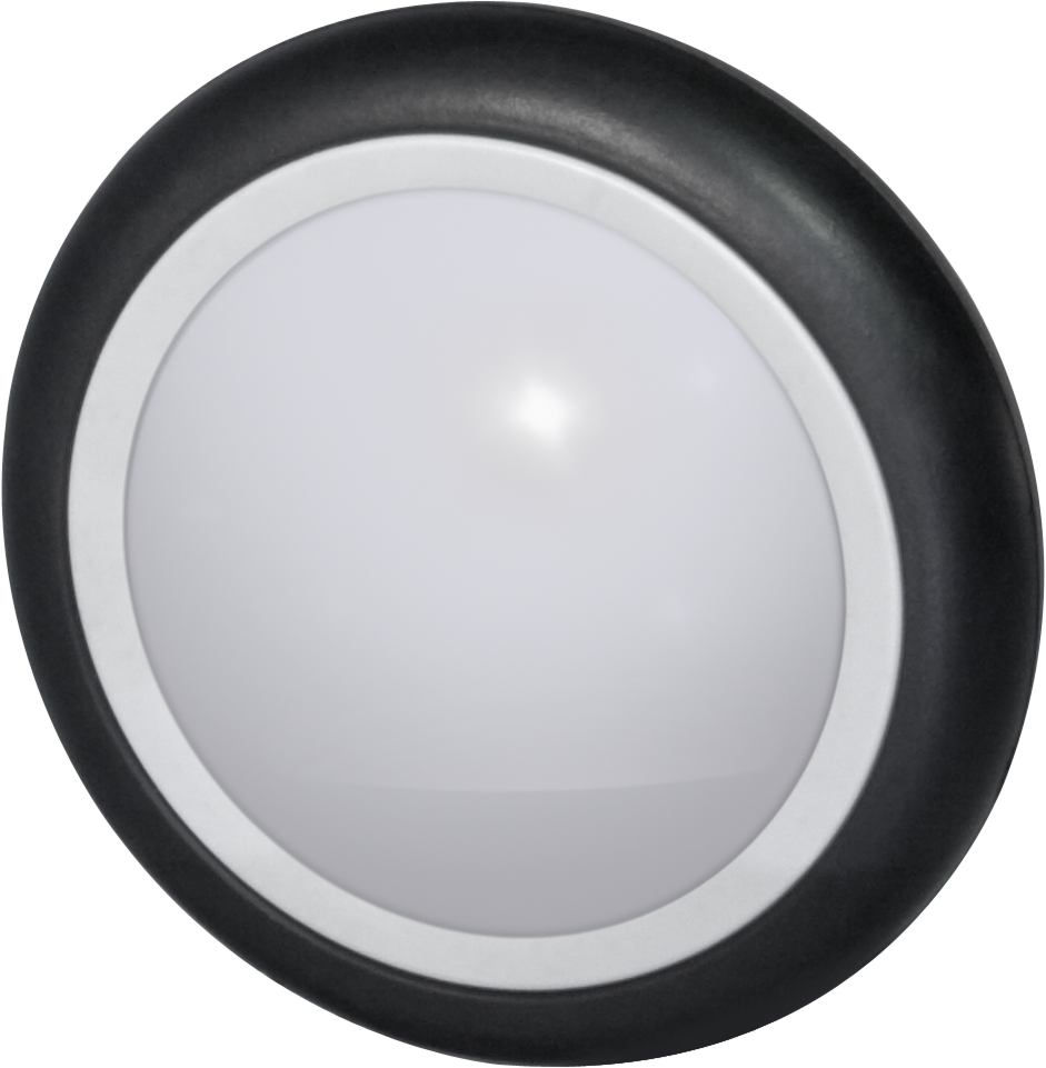 Black wheel with gray, smooth hub cover and glossy finish on white background